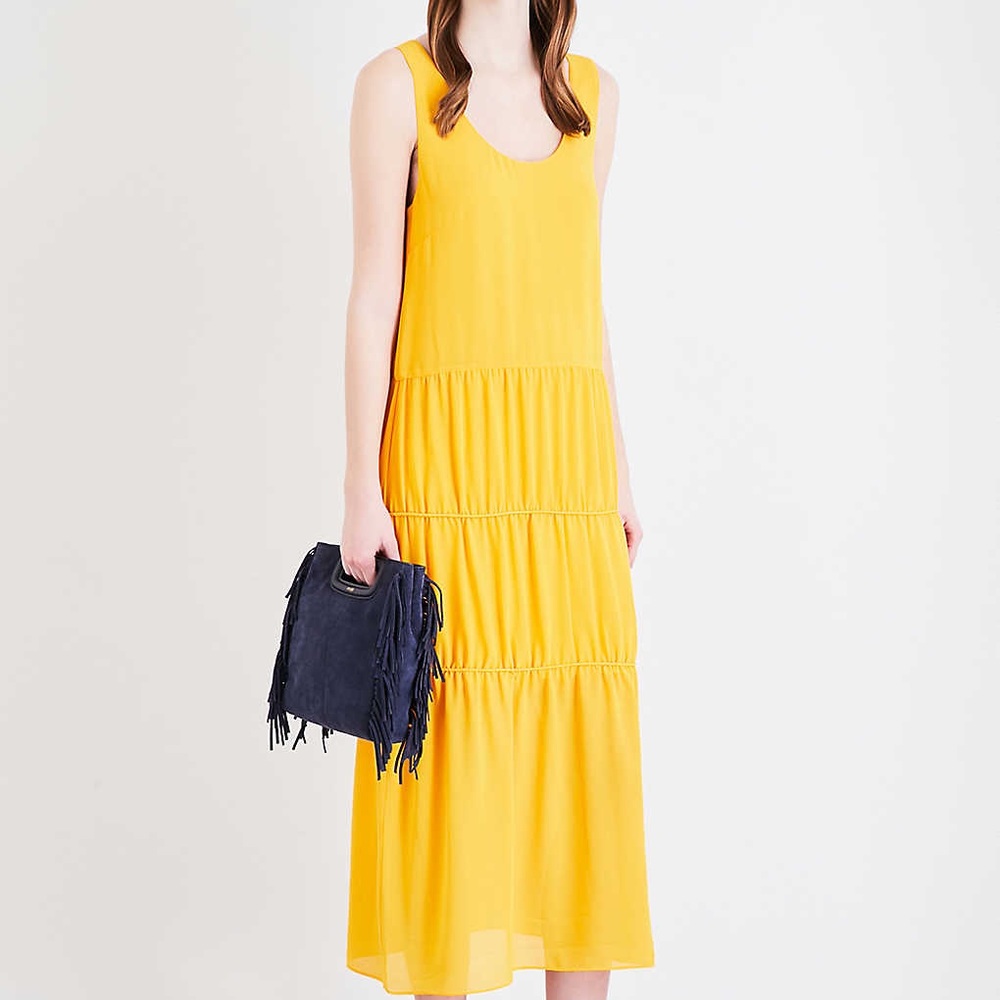 MAJE Midi Dress Color Pop Yellow Crepe Small 1